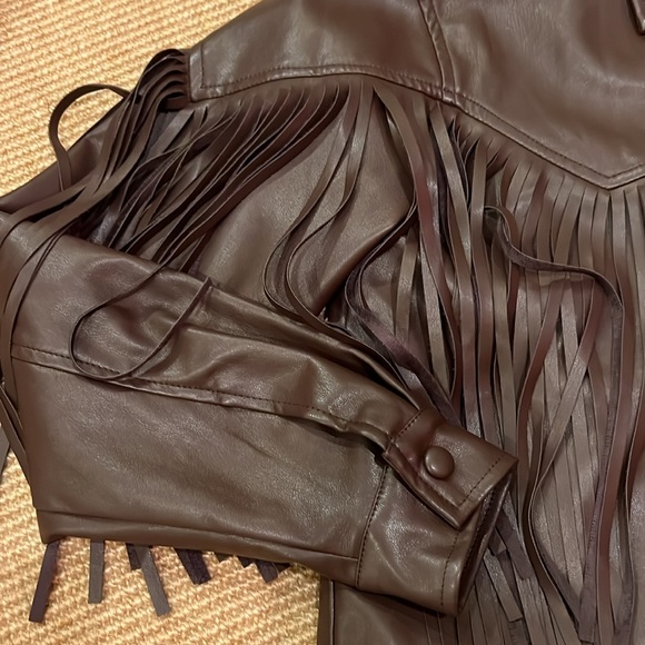 NWOT Nasty Gal Faux Leather Western Fringed Cropped Jacket, Brown - Picture 4 of 10